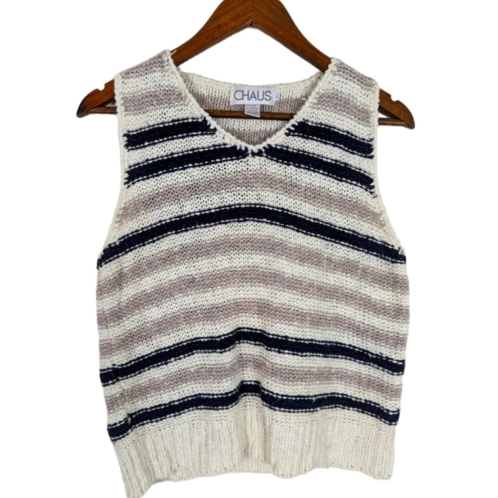 VINTAGE Chaus Retro Cotton Linen Striped Knit Tank Top